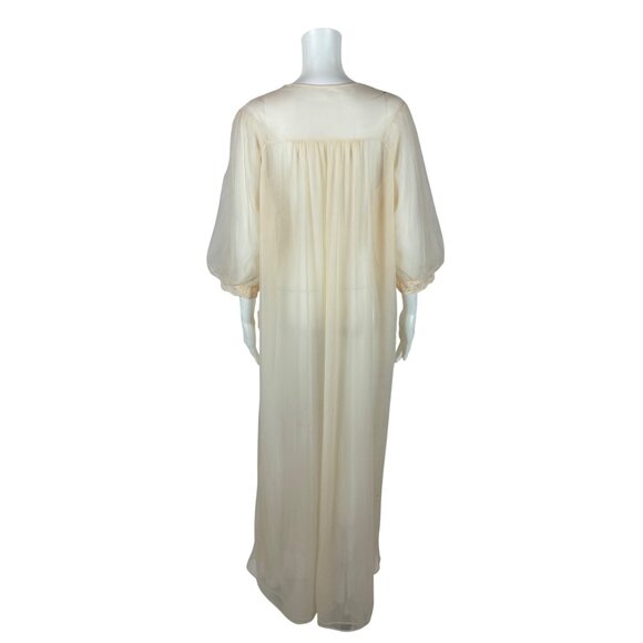Vintage 80s Sheer Peignoir Women's Large Cream Chiffon Robe Deadstock JCPenney - Picture 9 of 11